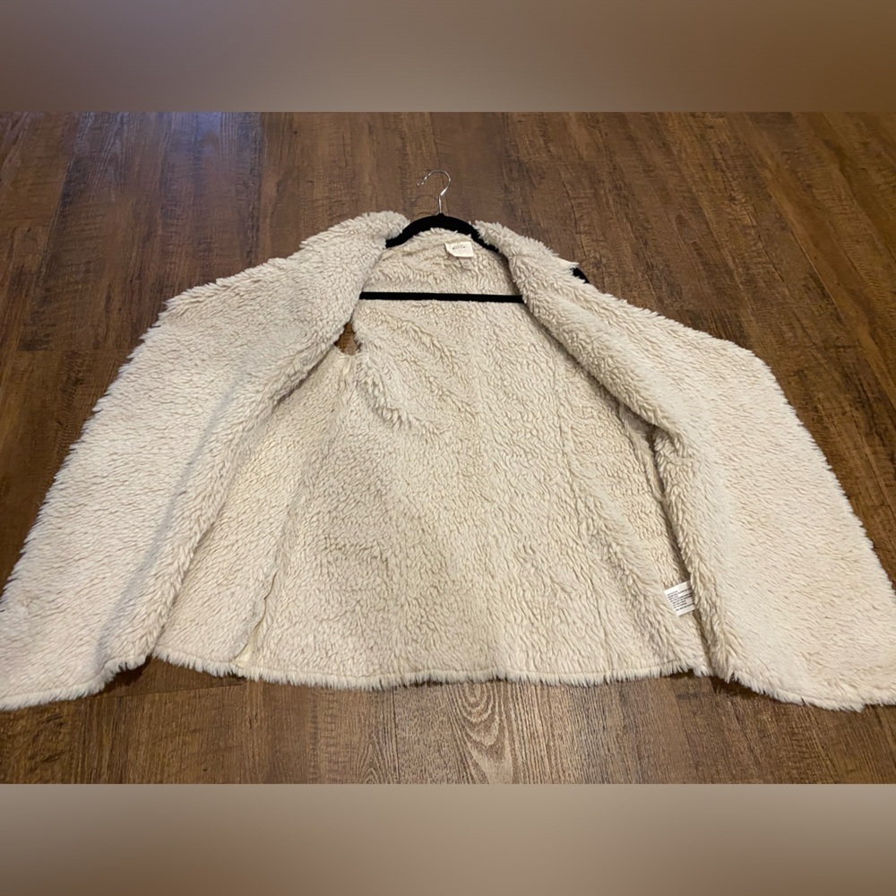 KNOX ROSE Sherpa Lined Faux Suede womens Vest XS cascading front Cream color - Picture 7 of 8